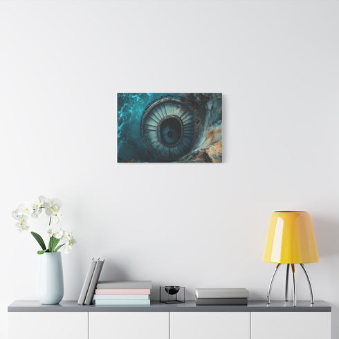 Spiral Staircase into Deep Ocean Trench — Canvas Wall Art — Kiln-Dried Pine Frame & Ready-to-Hang Back View