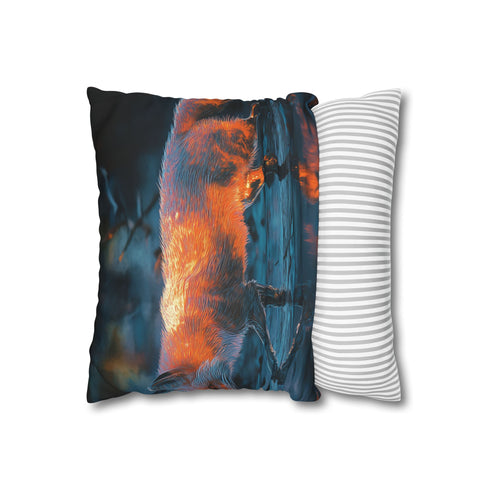 Glass Fox Walking Through Twilight — 40×40 Cushion Cover — Sofa & Living Room Lifestyle View