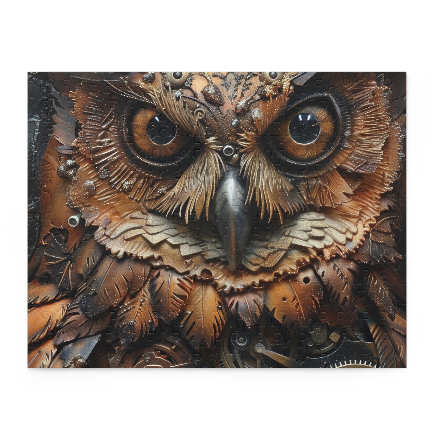 Whimsical Steampunk Owl Jigsaw Puzzle with intricate gears and cogs