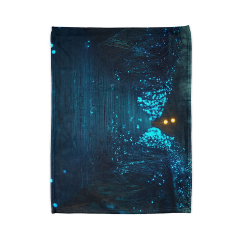 Bioluminescent Vines on a Ghost Bridge — Plush Fleece Throw Blanket — Folded Plush Blanket Detail