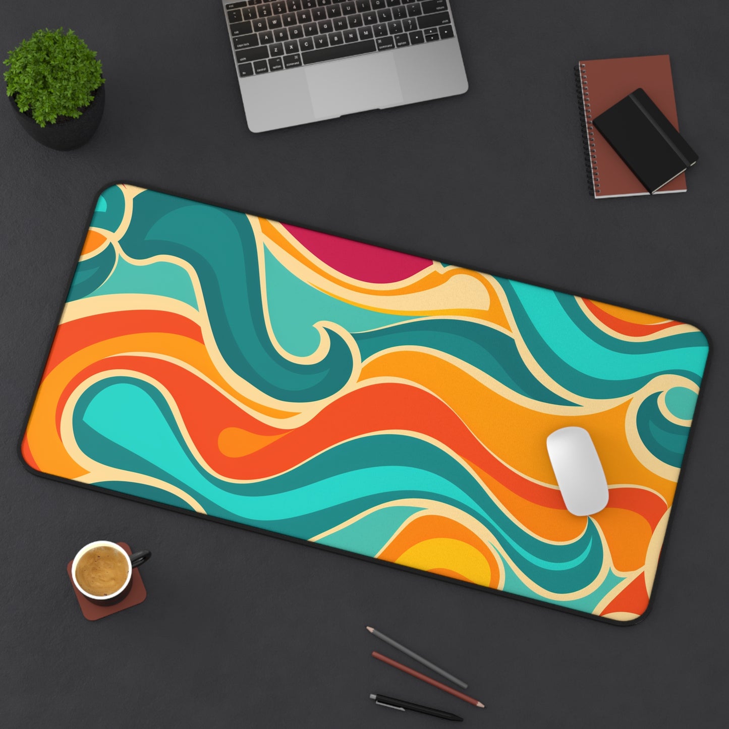 Retro Waves Desk Mat | Desk Mat | Accessories, Back-to-School, Desk, Fall Bestsellers, Home & Living, Mouse pad, Mouse Pads, Mousepad, Seasonal Picks, Stationery, TikTok | Prints with Passion