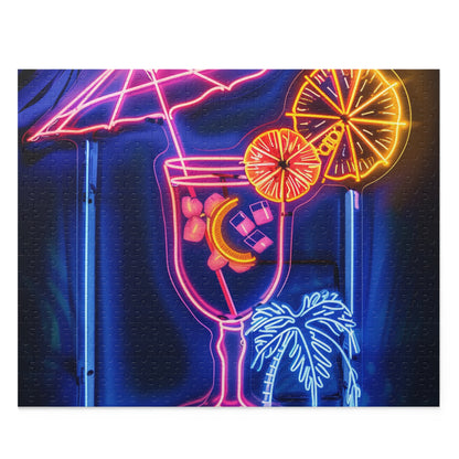 Tropical Cocktail Neon Sign Jigsaw Puzzle - Escape to paradise with this vibrant and colorful puzzle.