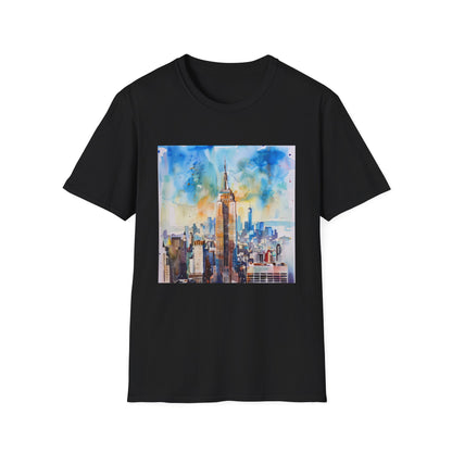 New York City Skyline Icon: The Empire State Building Watercolor T-shirt | T-Shirt | DTG, Men's Clothing, Regular fit, T-Shirts, Unisex, Women's Clothing | Prints with Passion