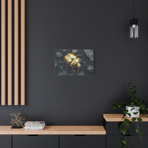 Golden Beetle Crawling on Obsidian Floor — Canvas Wall Art — Product Detail View 5