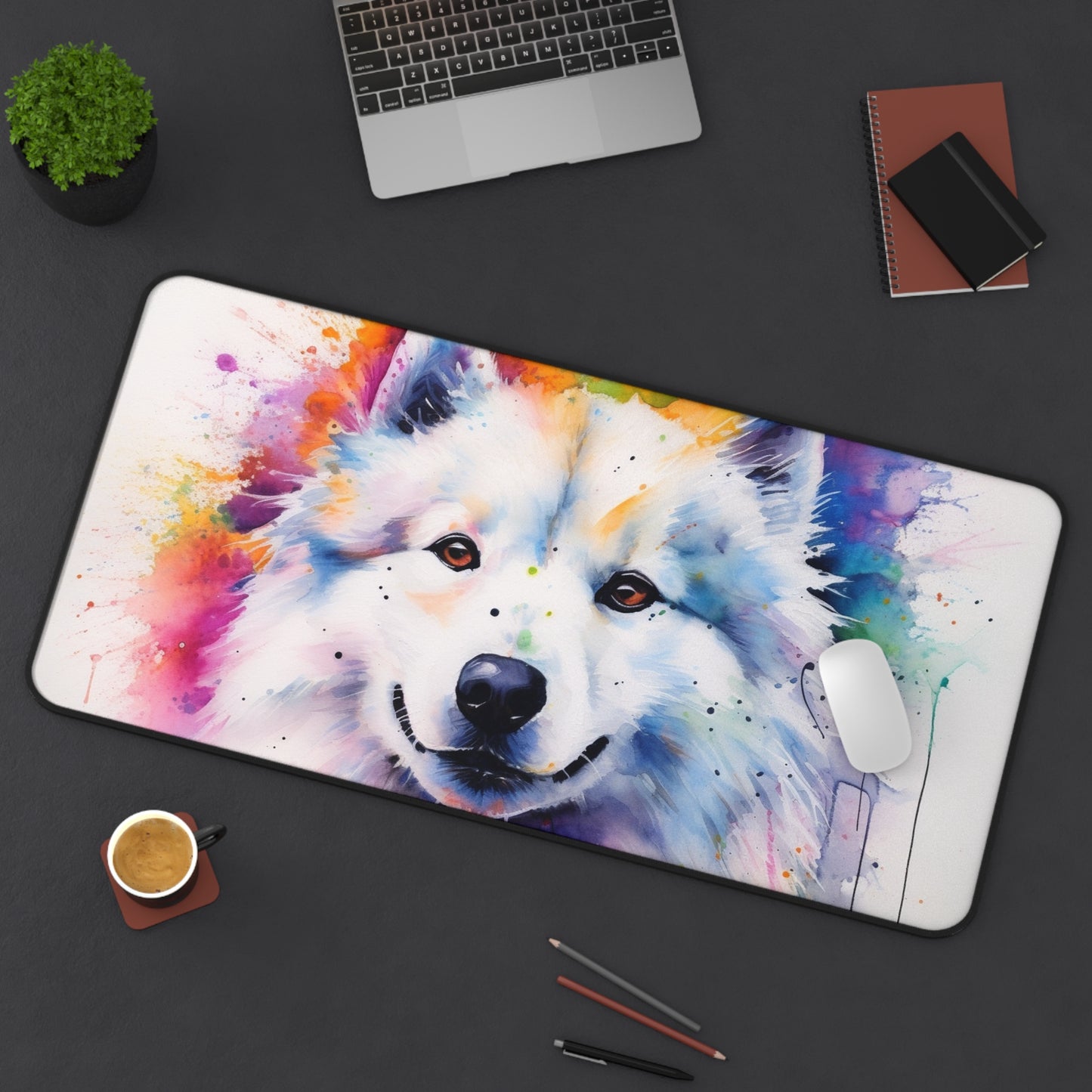 Samoyed Pup Desk Mat | Desk Mat | Accessories, Back-to-School, Desk, Fall Bestsellers, Home & Living, Mouse pad, Mouse Pads, Mousepad, Seasonal Picks, Stationery, TikTok | Prints with Passion