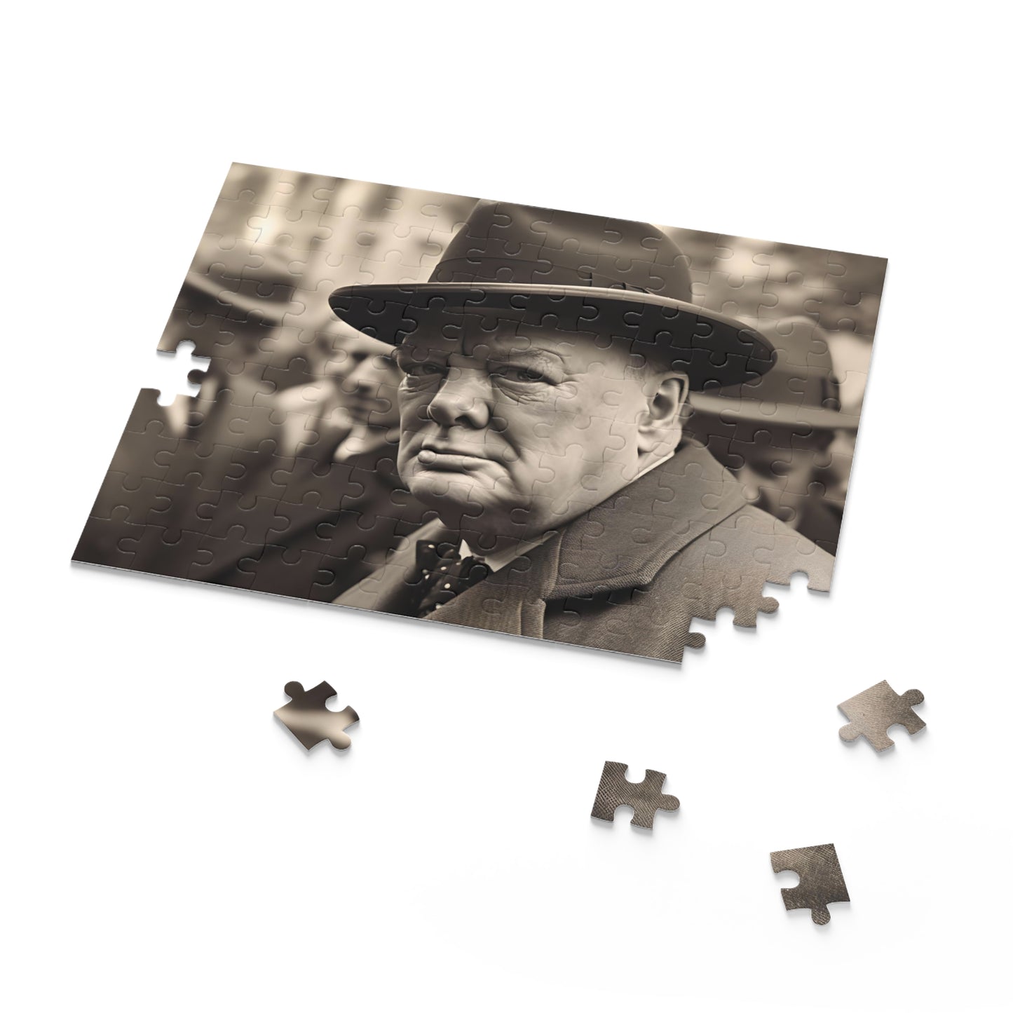 "Churchill's WW2 London Puzzle: Piece together the resilient spirit of Winston Churchill in this iconic jigsaw"