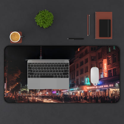 "Berlin Night Desk Mat - Urban sophistication with cityscape under starry sky for modern office setup"