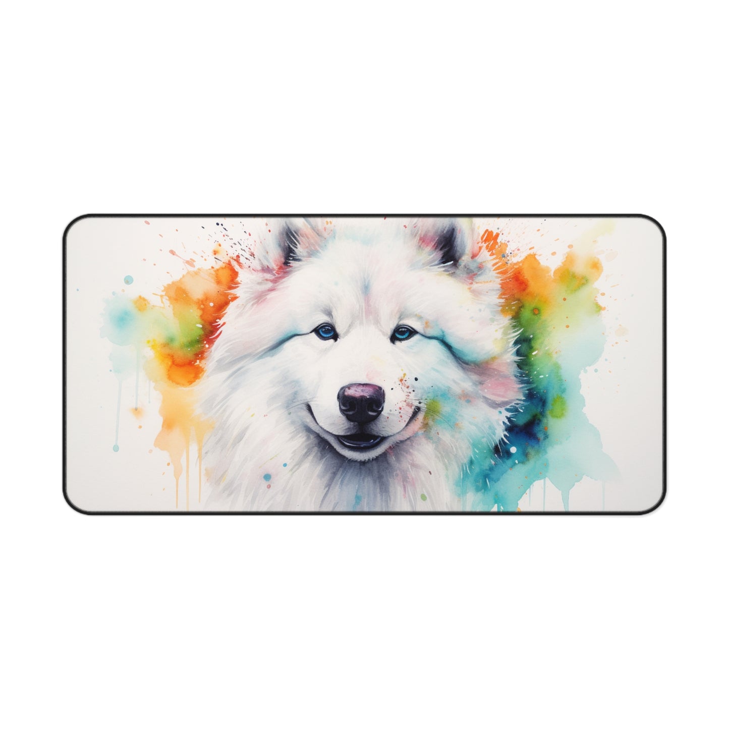 "Adorable Samoyed Watercolor Desk Mat: Protect workspace with cute design, prevent scratches and spills"