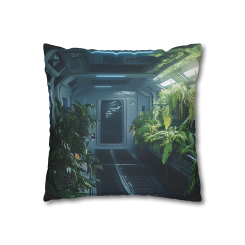 Rainforest Growing on a Space Station — 40×40 Cushion Cover — Double-Sided Back & Concealed Zip Detail