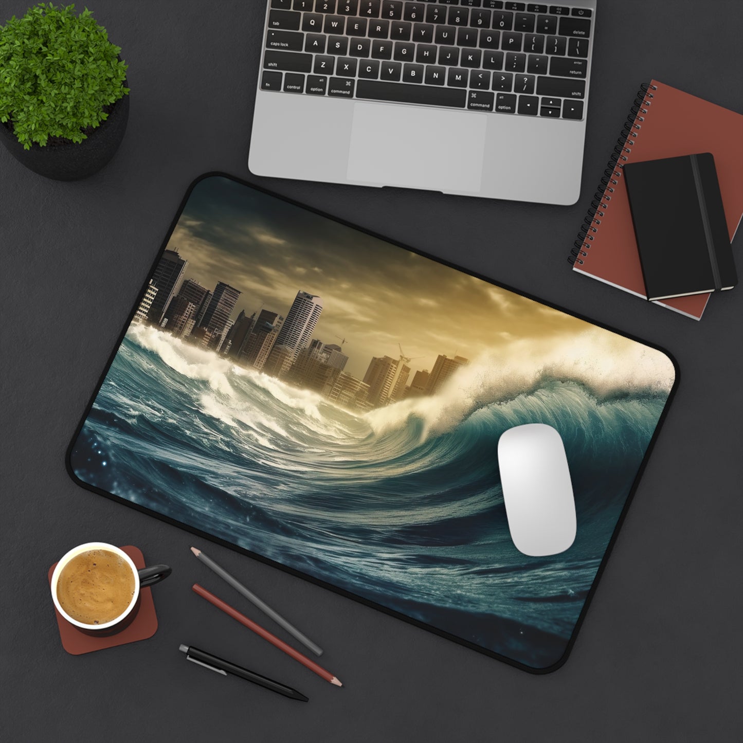 "Mesmerizing Tsunami Wave Desk Protector, add nature to workspace"