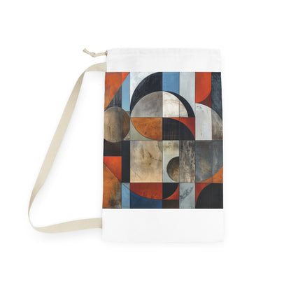 "Modern geometric laundry bag with abstract shapes for stylish laundry routine"