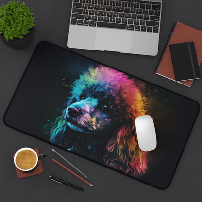 "Charming Poodle Pup Desk Mat adds whimsy to workspace with cute design and durable construction"