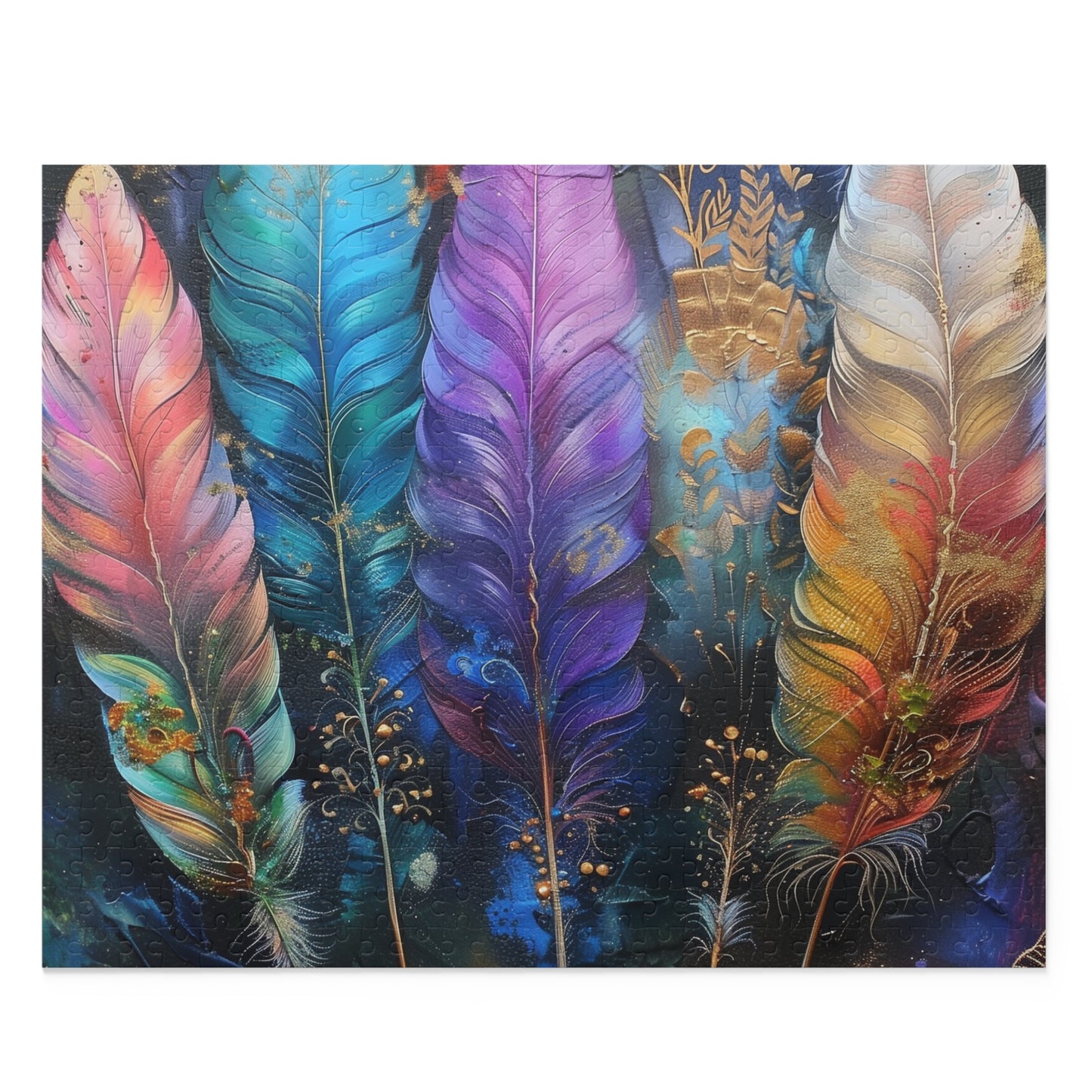 Bohemian Feathers Jigsaw Puzzle - Intricate design with vibrant colors for relaxation and mindfulness