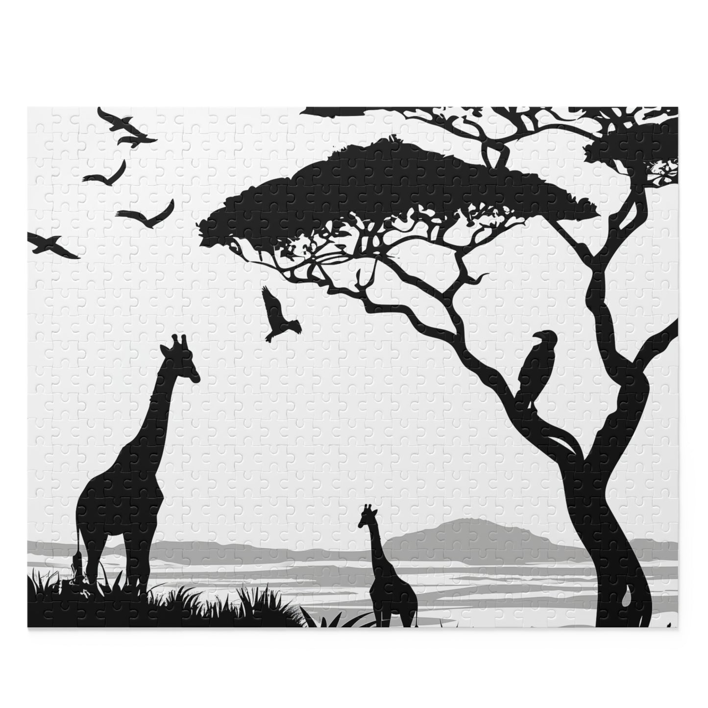 "Wildlife silhouette nature jigsaw puzzle with intricate animal illustrations"