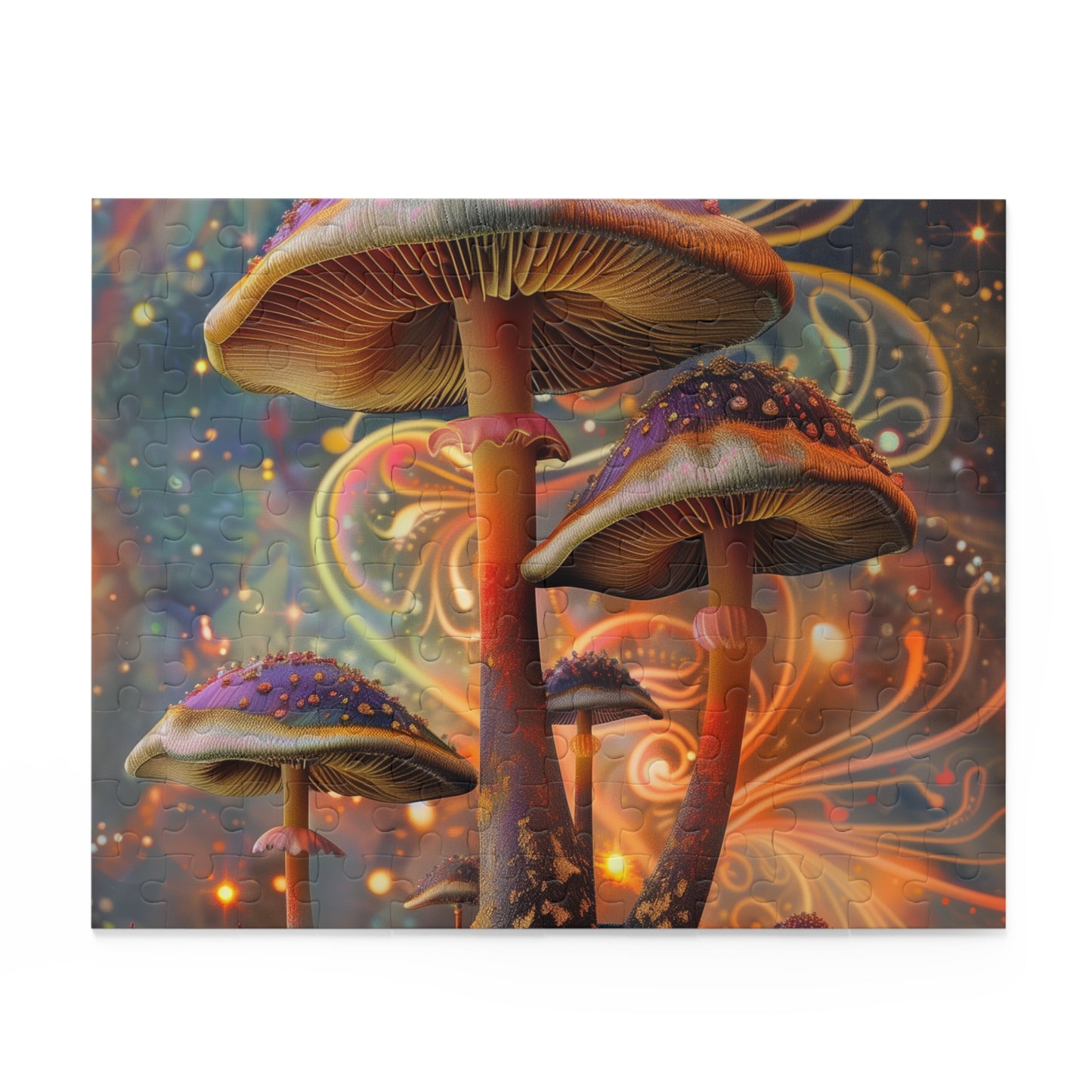 Psychedelic mushroom jigsaw puzzle with vibrant colors and intricate patterns