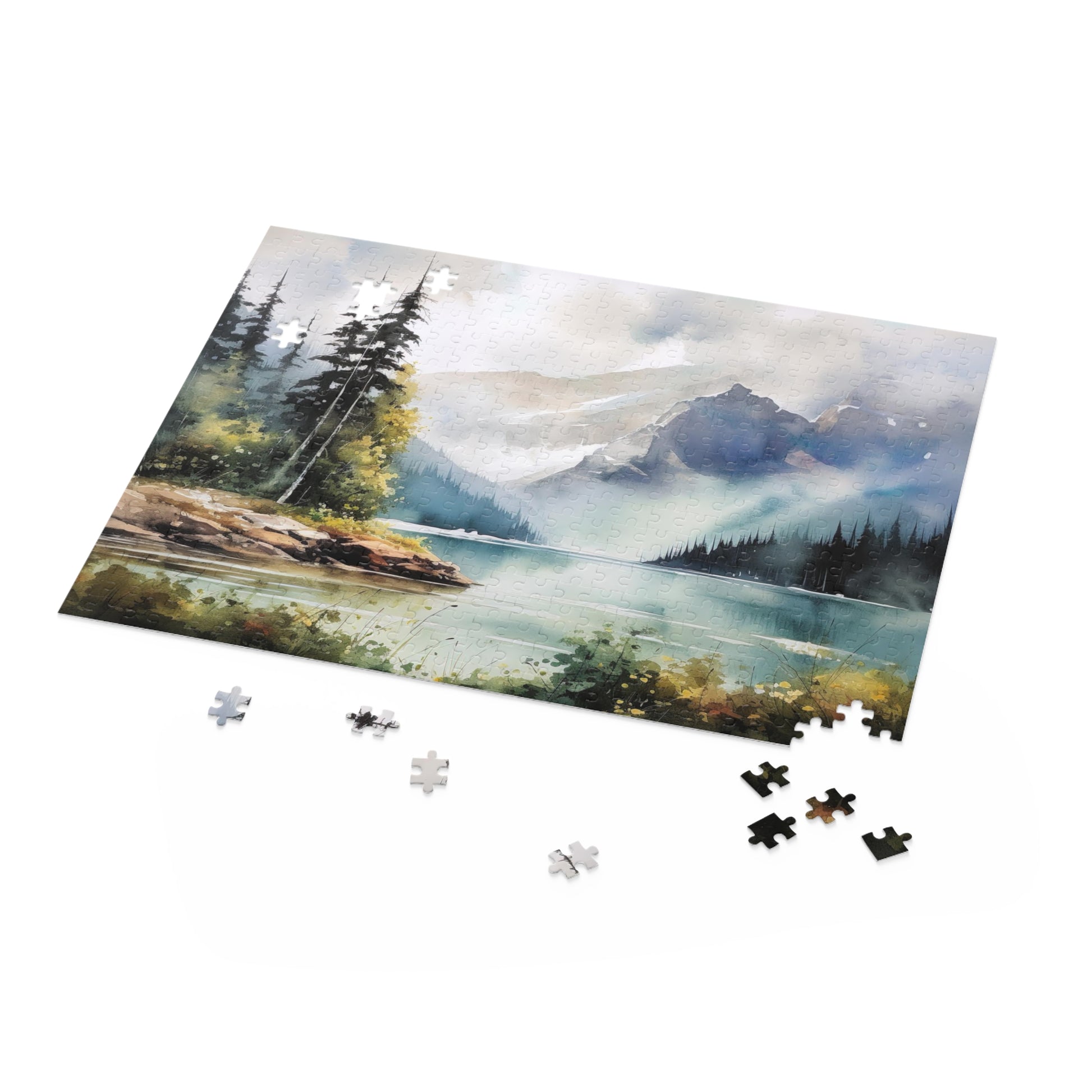 "Wilderness Lake Forest Puzzle - Tranquil nature scene jigsaw for relaxation and fun"