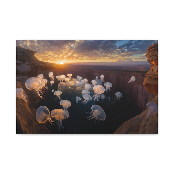 Sunset Canyon with Floating Bioluminescent Jellyfish — Canvas Wall Art — Front Gallery-Wrapped Canvas View