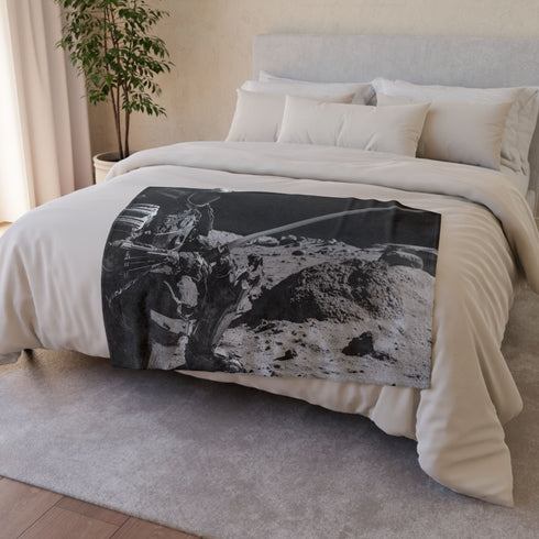 Robot Samurai on Lunar Battlefield — Plush Fleece Throw Blanket — Product Detail View 6