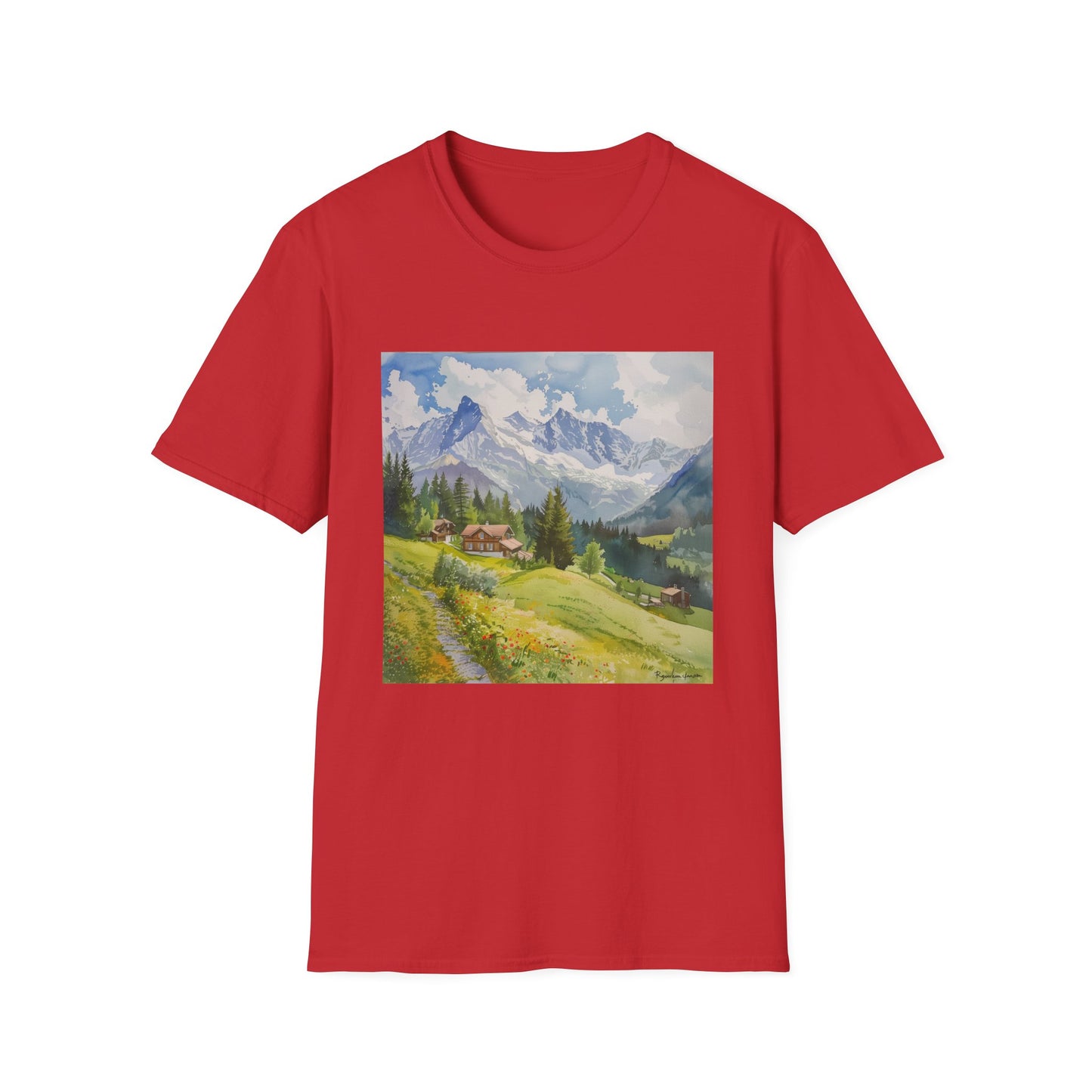 ## Alpine Serenity in Watercolor: The Swiss Alps T-shirt