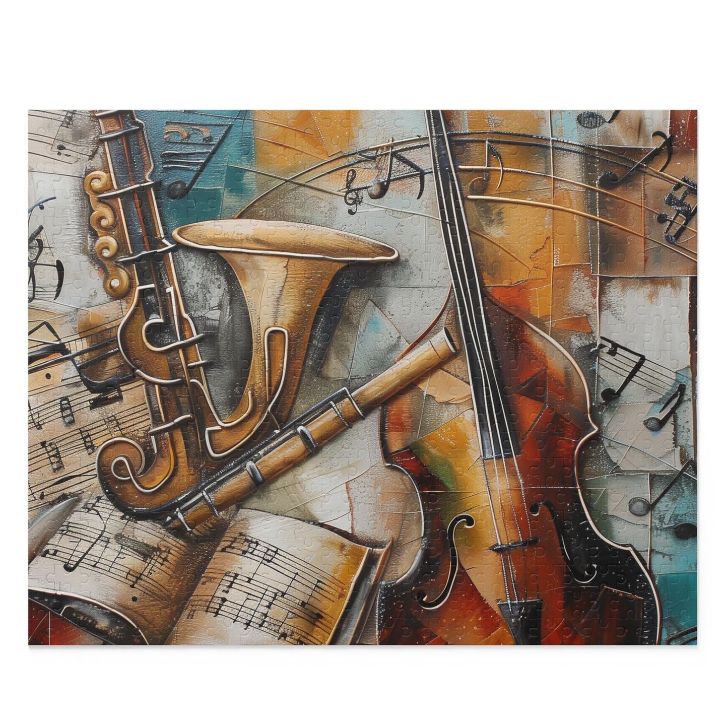 "Musical Harmony Jigsaw Puzzle with music notes and instruments for music lovers"