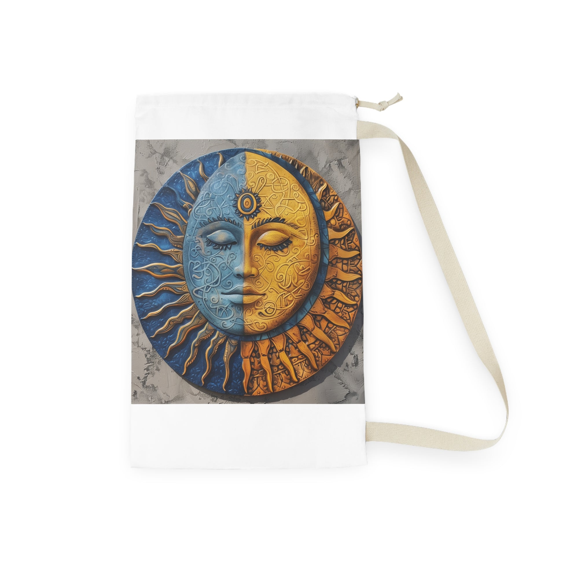 "Colorful Mandala Sun & Moon Laundry Bag for celestial-inspired laundry organization"