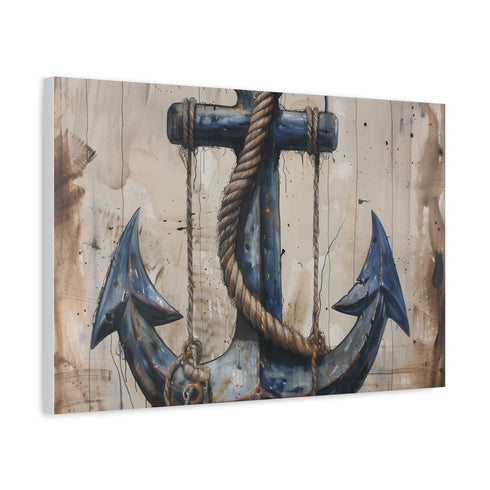 Nautical Anchor and Rope — Canvas Wall Art — Side Profile & Stretched Corner Detail