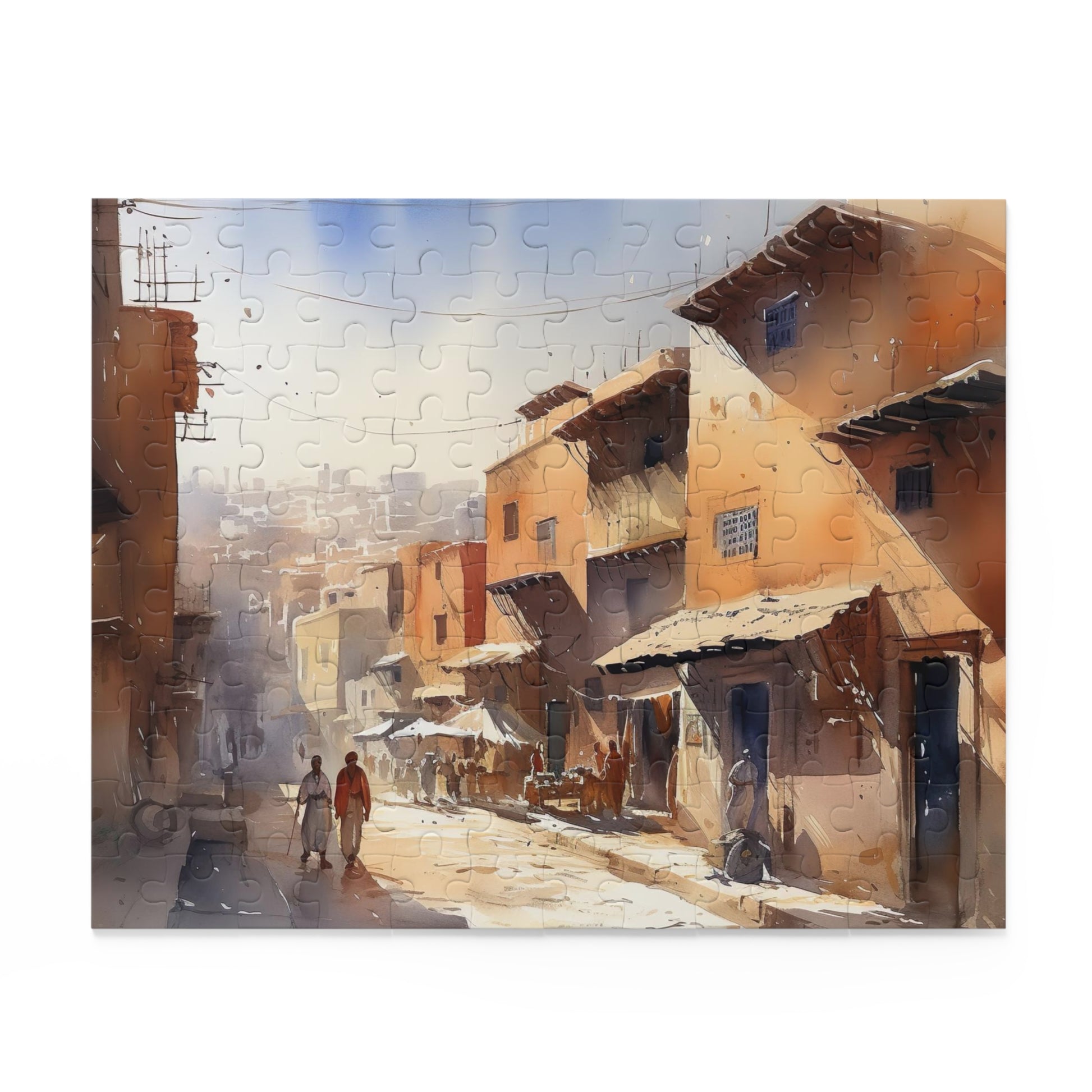 "Magical Marrakesh Jigsaw Puzzle: Vibrant market scene in Morocco, perfect for relaxing puzzling"