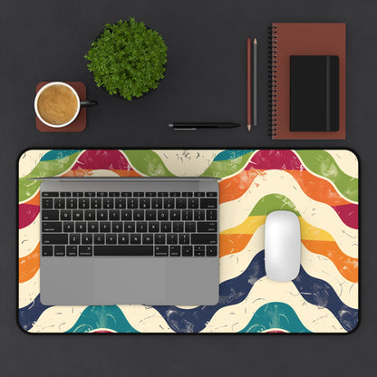 "Retro Waves Desk Mat - Vibrant seamless waves pattern in bold colors, perfect for stylish workspaces"