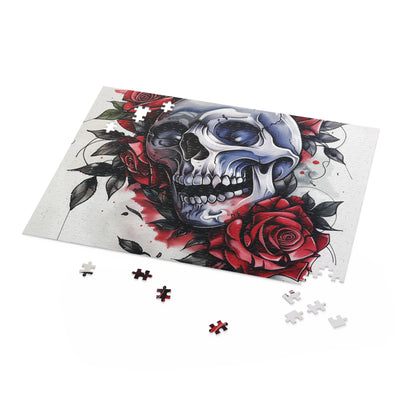 Gothic Skull Rose Jigsaw Puzzle - Eerie skull and roses design, macabre art fans delight!