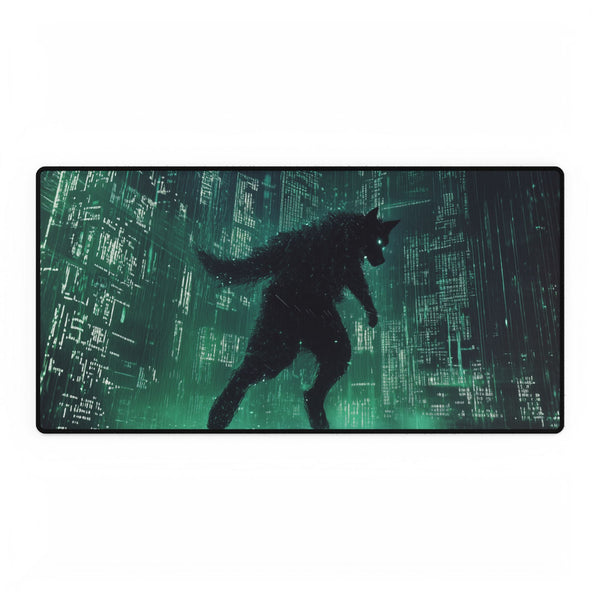 Cyberpunk Neon Wolf Matrix Rain Gaming XXL Extended Desk Mat – Prints With Passion (View 1)