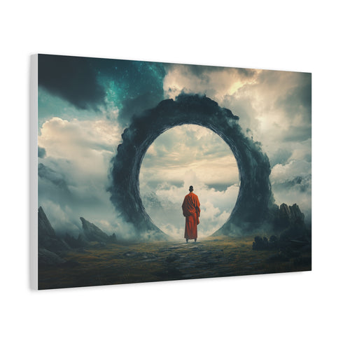 Mystic Monk Opening Cosmic Gate — Canvas Wall Art — Side Profile & Stretched Corner Detail