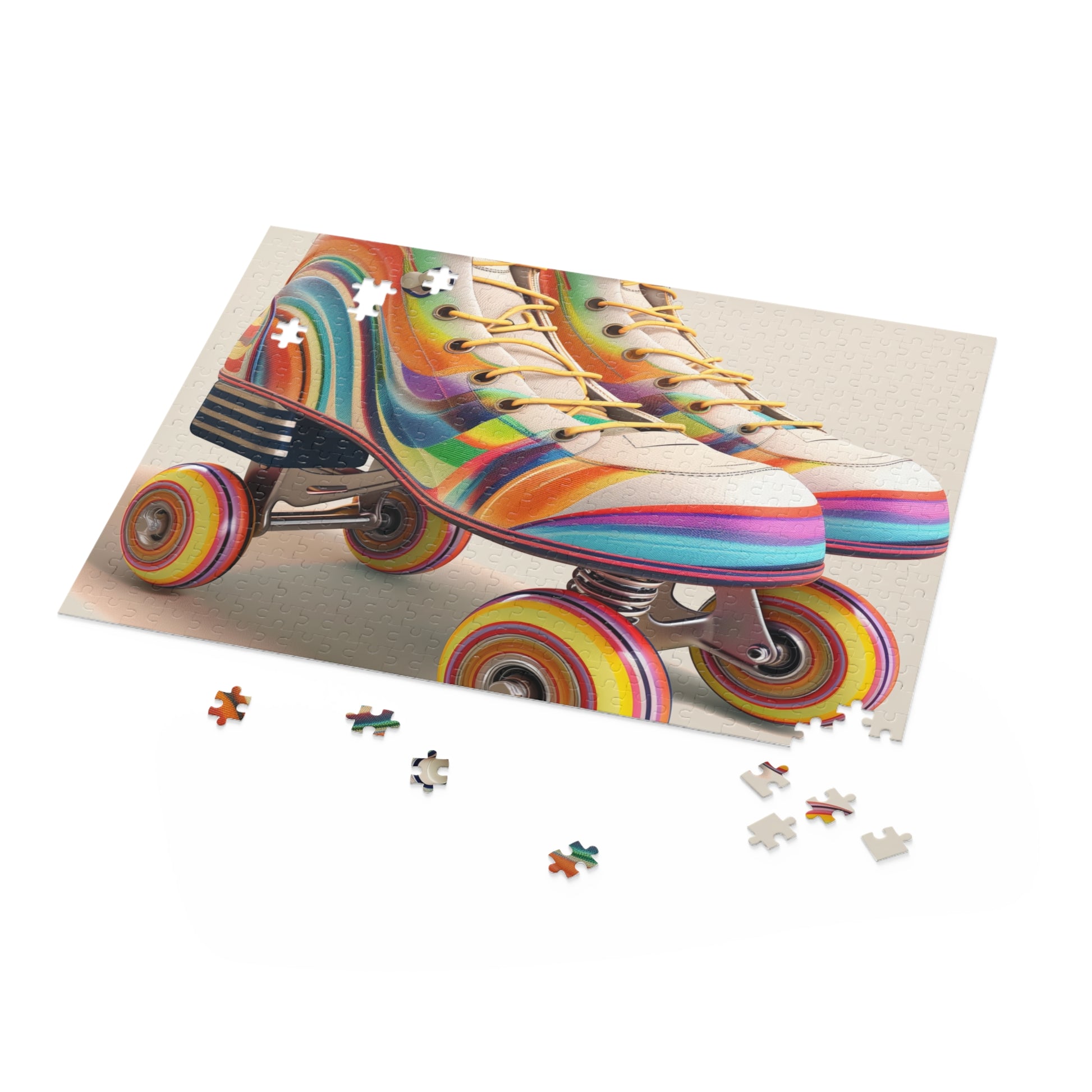 "Vibrant striped roller skate jigsaw puzzle for family fun and nostalgia"