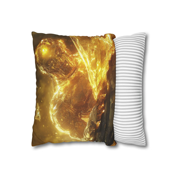 Golem of Glass & Gold Rising from Earth (Edition II) — 40×40 Cushion Cover — Sofa & Living Room Lifestyle View