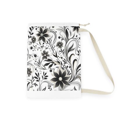 Monochrome Pattern Laundry Bag with Stylish Black and White Bezier Curve Design