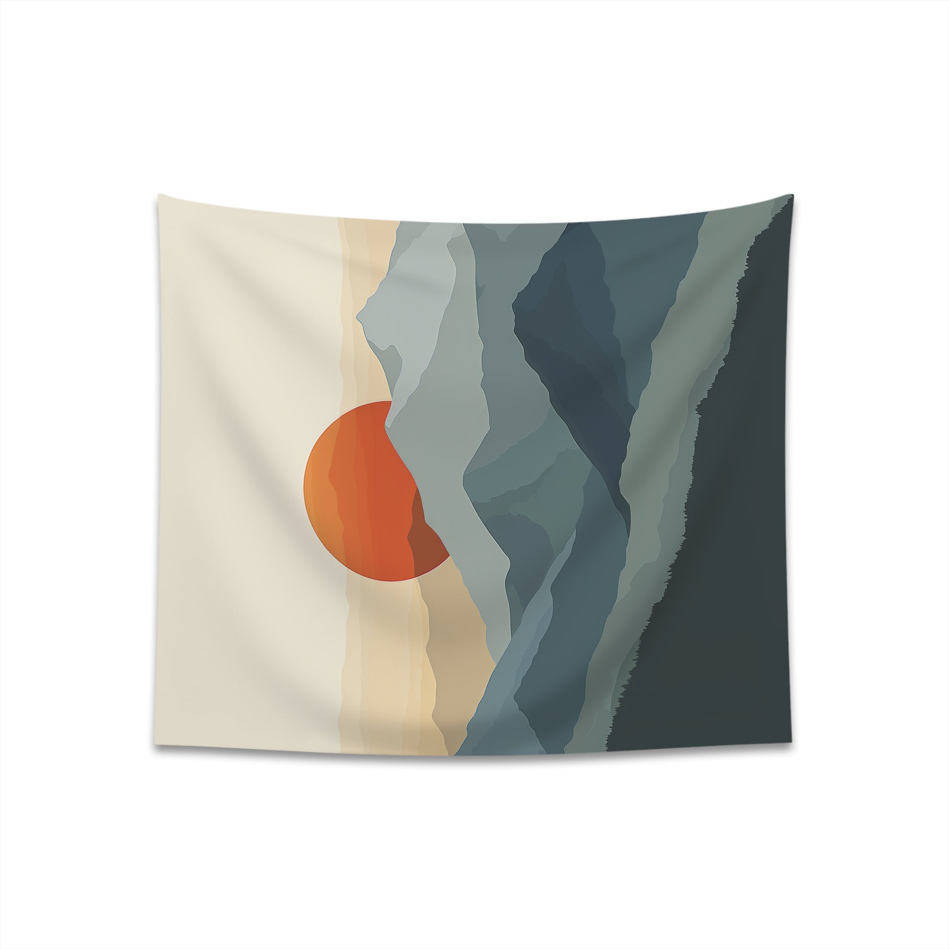 "Mountain Sunrise Tapestry: Serene mountain landscape in warm golden light, perfect for all seasons"