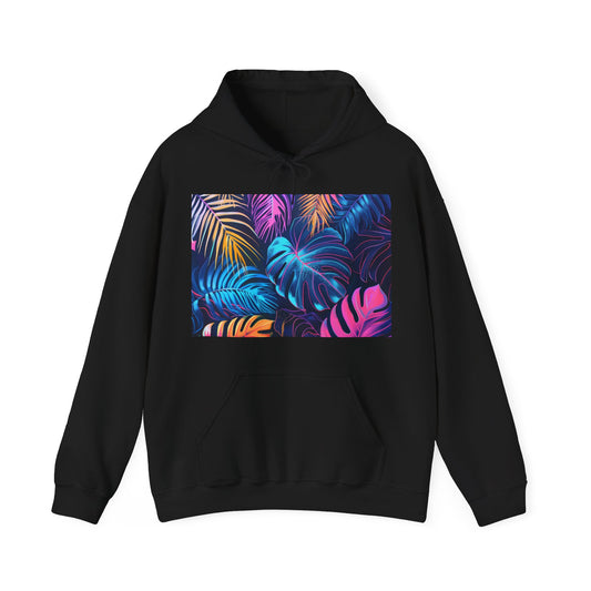 Electric Oasis Hoodie: Neon Leaves and Tropical Dream | Hoodies | DTG, Hoodies, Men's Clothing, Regular fit, Unisex, Women's Clothing | Prints with Passion