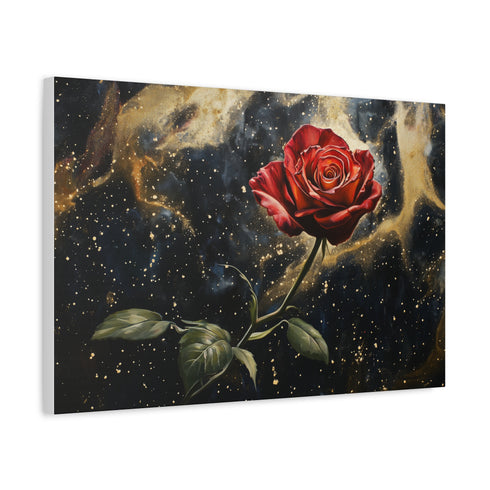 Blossoming Rose in Zero Gravity — Canvas Wall Art — Side Profile & Stretched Corner Detail