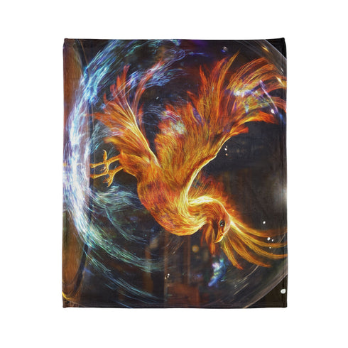 Holographic Phoenix Beneath Glass Dome Plush Fleece Throw Blanket