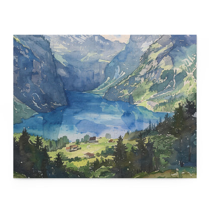 Relaxing Swiss Alps Watercolor Jigsaw Puzzle for a Tranquil Escape