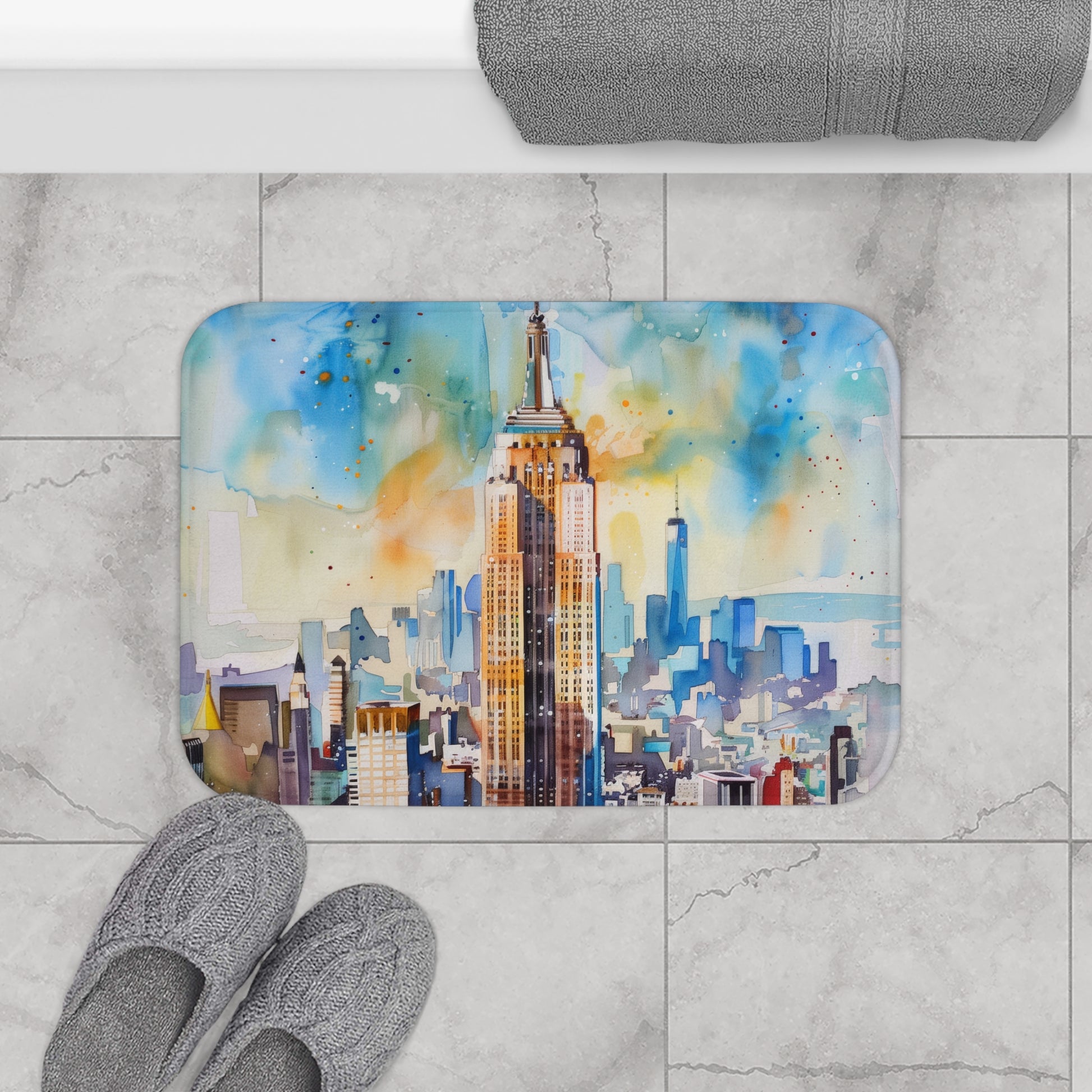 Empire State Watercolor Bath Mat | Bath Mats | Bath, Bathroom, Home & Living, Indoor, Sublimation | Prints with Passion