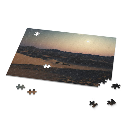 Moonlit Desert Sands Puzzle - Relaxing jigsaw image of full moon over vast sand dunes for unwinding