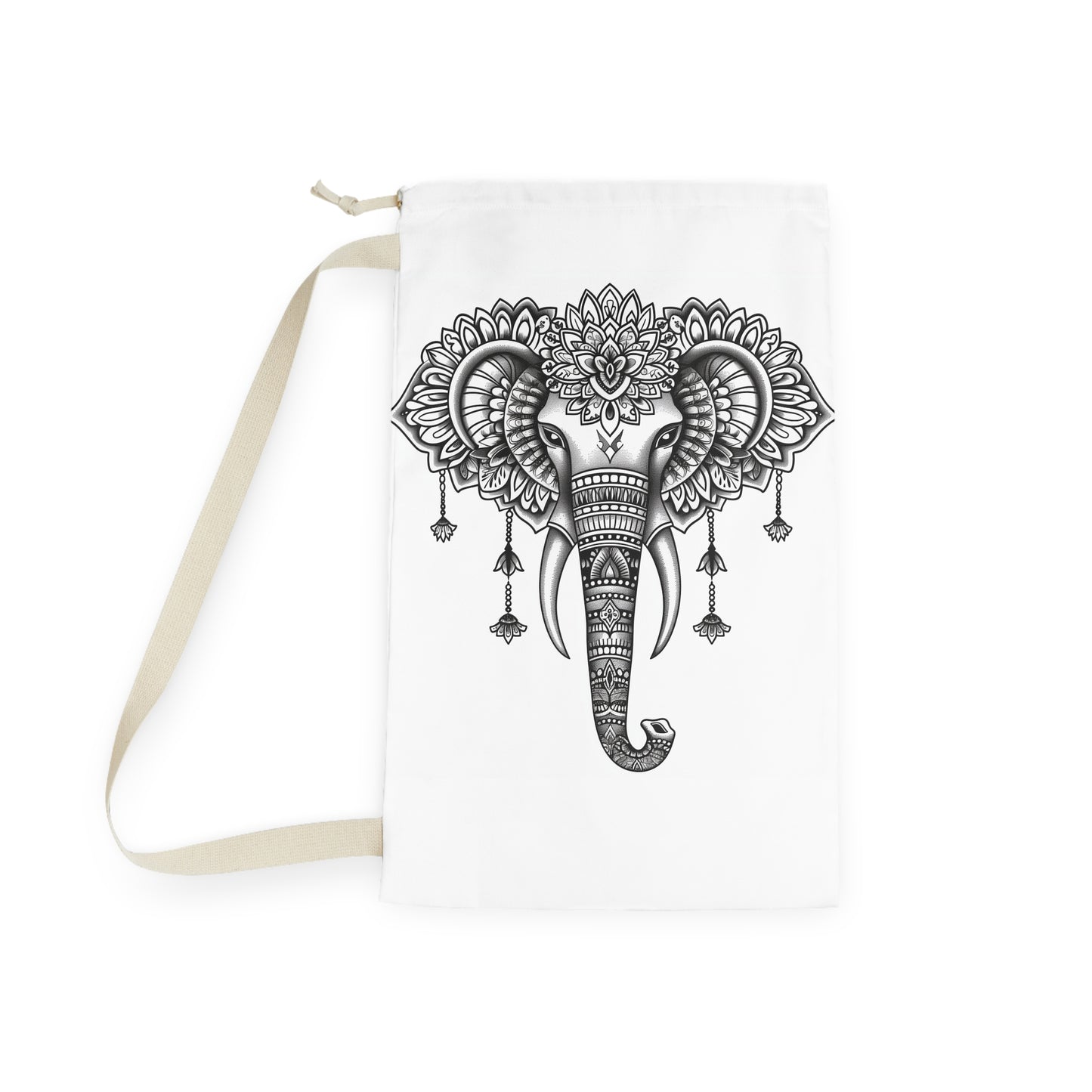 "Stylish Mandala Elephant Laundry Bag with intricate global-inspired design"