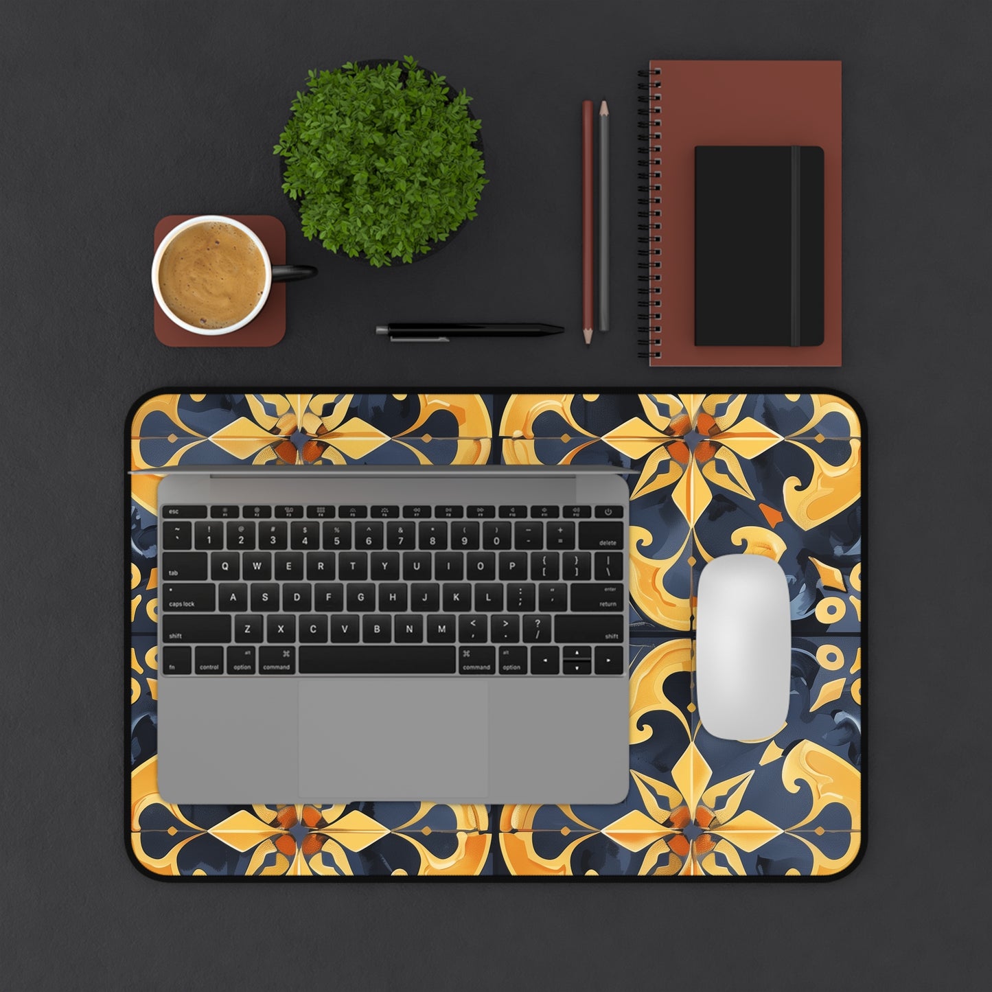 "Artisan Tiles Desk Mat with Elegant Tile Pattern for Stylish Workspace Decor"