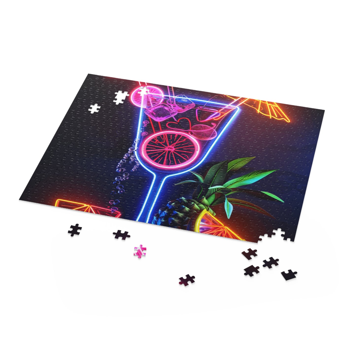 Neon Cocktail Jigsaw Puzzle - Unwind with a vibrant Tropical Cocktail scene, perfect for relaxation at home.