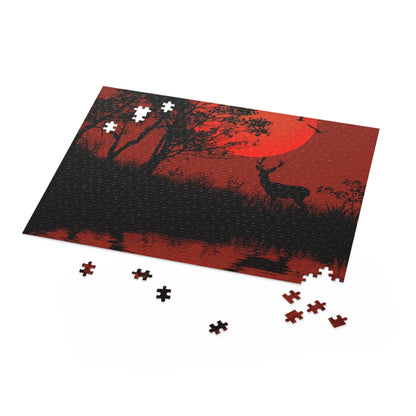 "Silhouette Deer Nature Wildlife Jigsaw Puzzle - Relax with stunning nature scene"