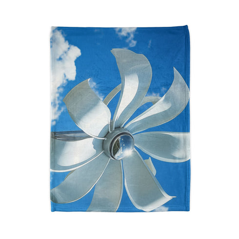 Wind Turbine Shaped Like Flower Petals — Plush Fleece Throw Blanket — Folded Plush Blanket Detail