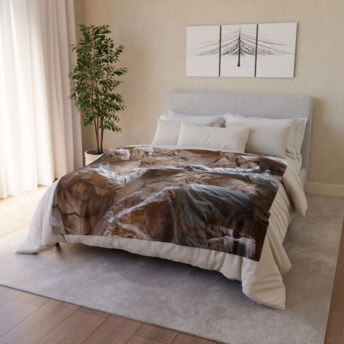 Warrior Carving Time into Rock Wall — Plush Fleece Throw Blanket — Product Detail View 9