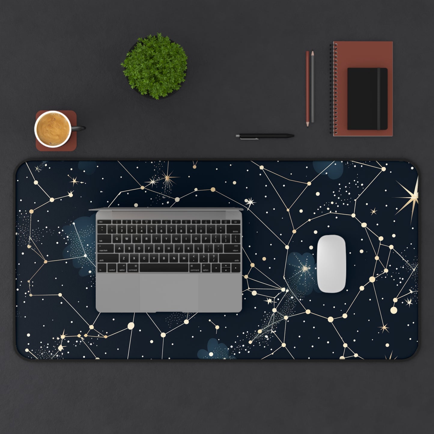 "Starry Night Desk Mat - Cosmic elegance for astronomers and stargazers with constellation star pattern"