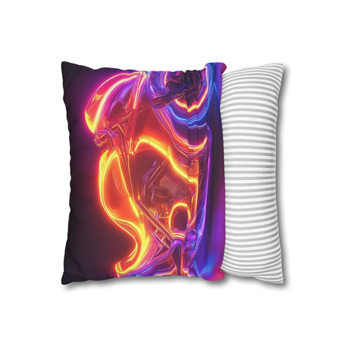 Retro Motorcycle with Neon Trail (Edition II) — 40×40 Cushion Cover — Soft Brushed Fabric Texture Close-Up