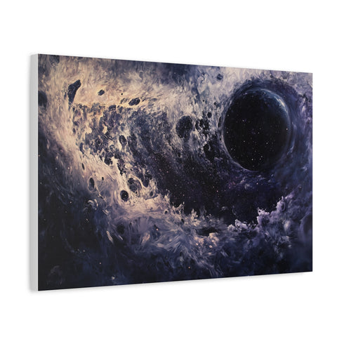 Black Hole Pulling in Stardust — Canvas Wall Art — Side Profile & Stretched Corner Detail